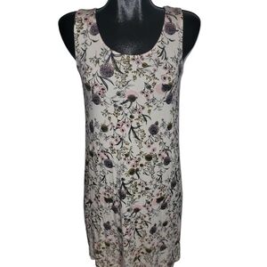 Ichi Cream Colored Sleeveless Floral Print Shift Dress S